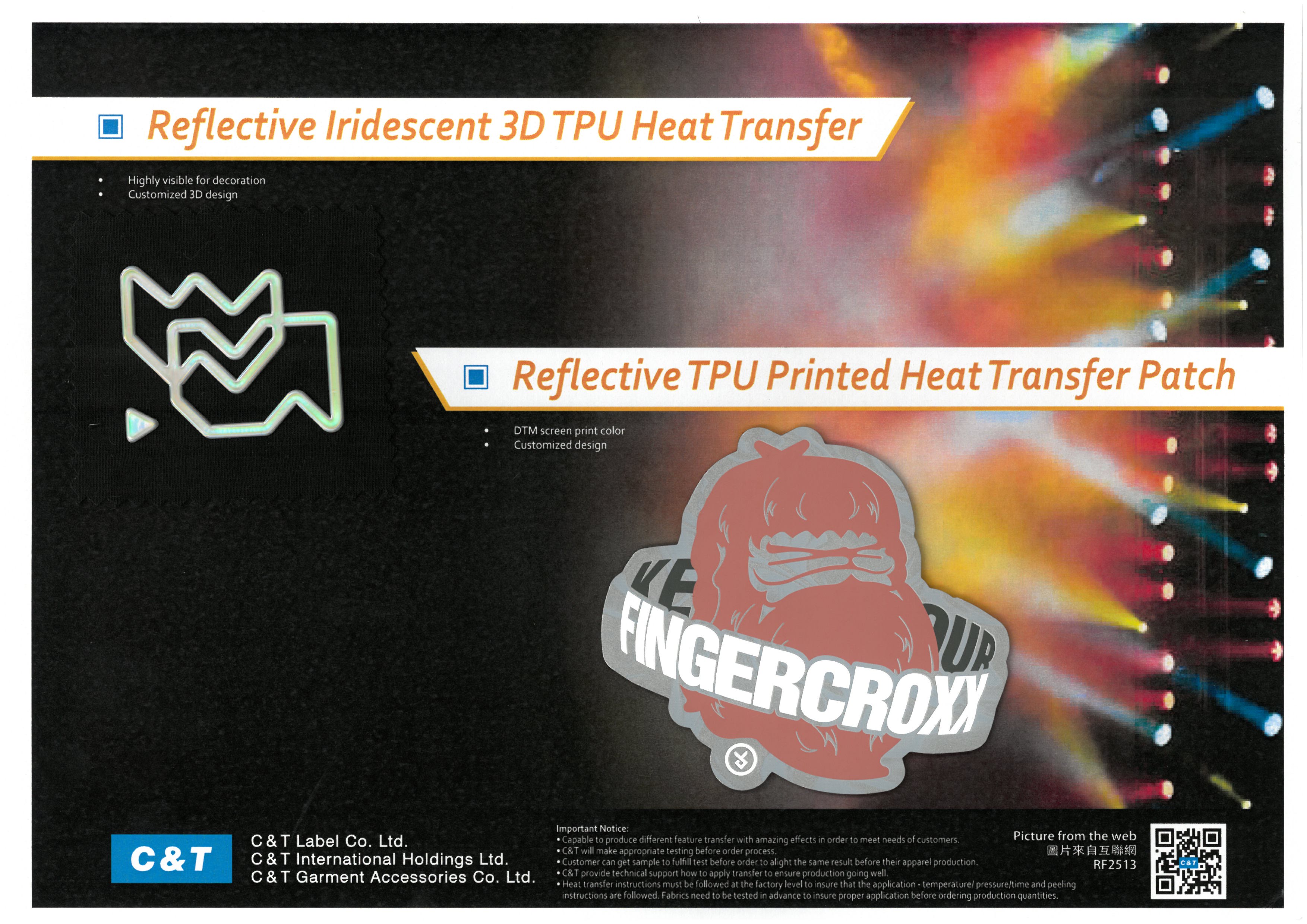 RF2513 Reflective Iridescent 3D TPU Heat Transfer / Reflective TPU Printed Heat Transfer Patch