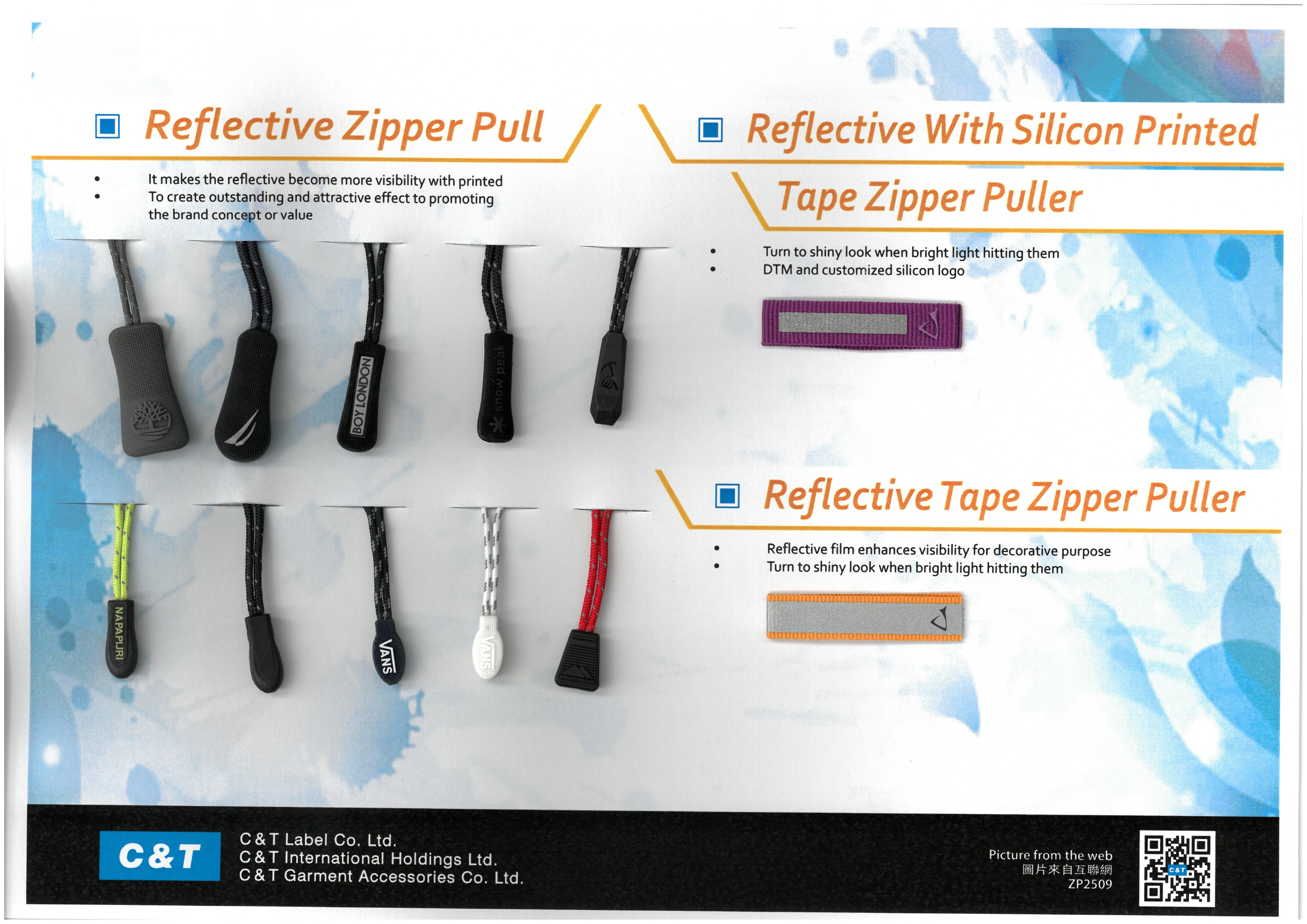 ZP2509 Reflective Zipper Pull / Reflective With Silicon Printed Tape Zipper Puller / Reflective Tape Zipper Puller 